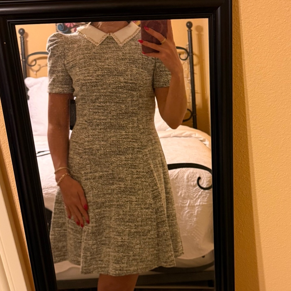 NWT Karl Lagerfeld Gray Tweed Dress with White Pearl Collar
